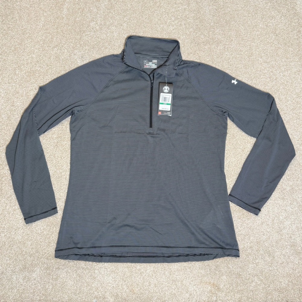 Under Armour Pullover Womens Large Black Striped HeatGear 1/4 Zip 1289408-001